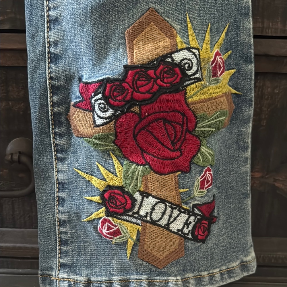 Ashley Mason Blue Flare Jeans with Embroidery - Picture 3 of 5